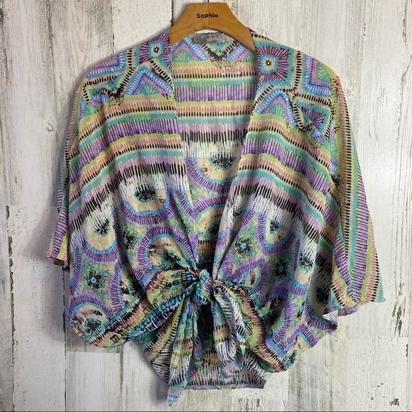 Rainbow Plus+ Tops - SALE Bright Springtime Sheer Tie-Dye Print Kimono